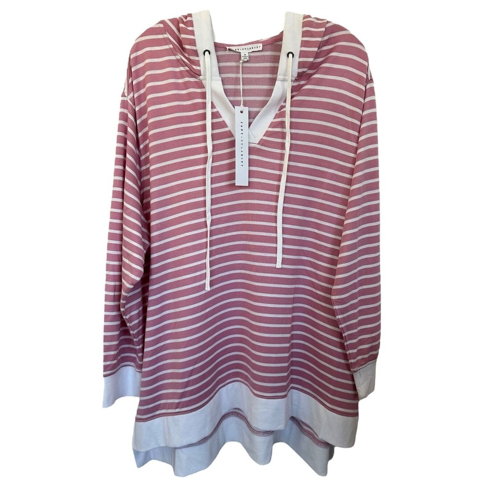 Jane and Delancey Women's Long Sleeve Hooded Pullover Top Striped Plus Size 1X